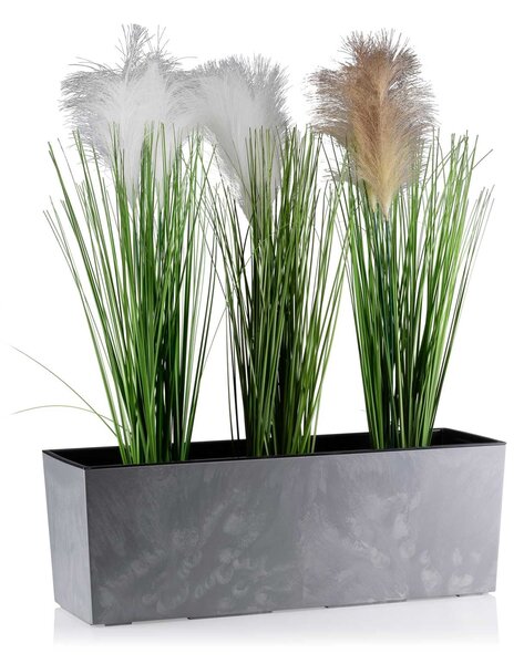 PLASTOVÝ KVĚTINÁČ BOUQUET 19X56 CM IMITACE BETONU ŠEDÁ