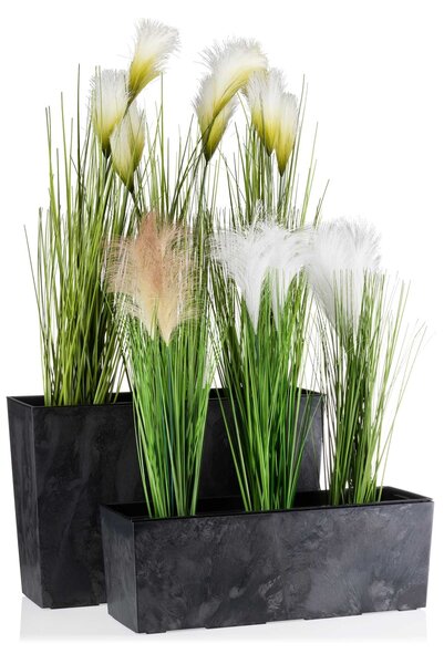 PLASTOVÝ KVĚTINÁČ BOUQUET 56X19 CM IMITACE BETONU ČERNÁ