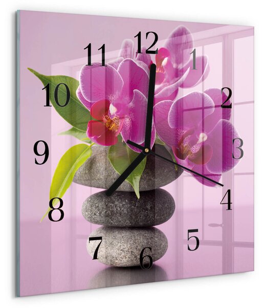Skleněné hodiny na stěnu Orchidej zskc-30x30-00177075