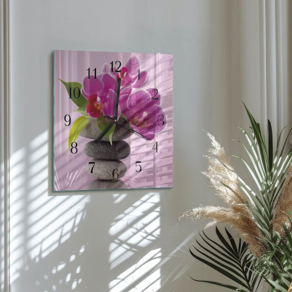Skleněné hodiny na stěnu Orchidej zskc-30x30-00177075