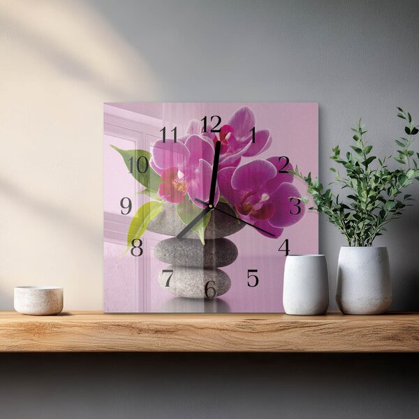 Skleněné hodiny na stěnu Orchidej zskc-30x30-00177075