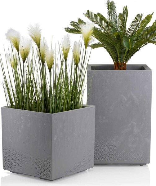 PLASTOVÝ KVĚTINÁČ NA KOLEČKÁCH BETONIQUE 60X40X40 CM IMITACE BETONU ŠEDÁ