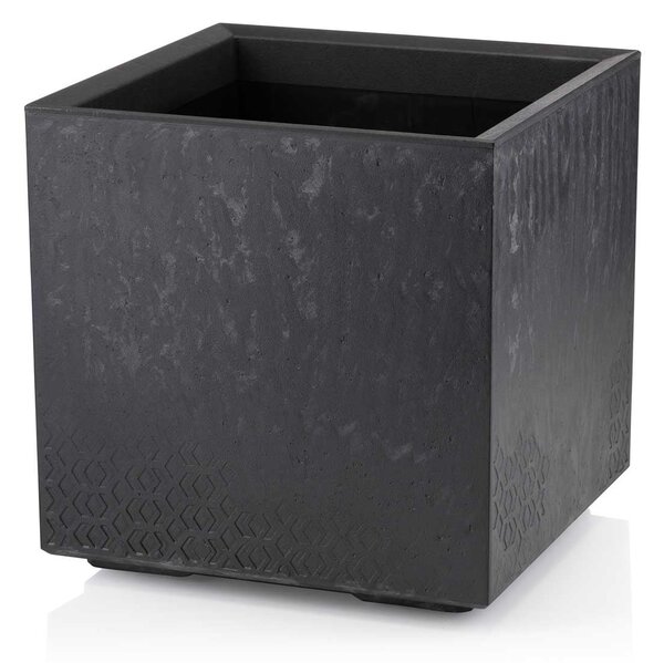 PLASTOVÝ KVĚTINÁČ NA KOLEČKÁCH BETONIQUE 40X40 CM IMITACE BETONU ČERNÁ