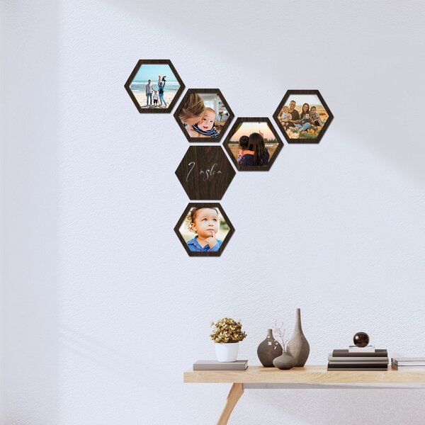 Sada fotorámečků HEXAGON Zvolte barvu dekoru: Wenge | Rozměry (cm)rámečků: 9x13 | Text: Rodina