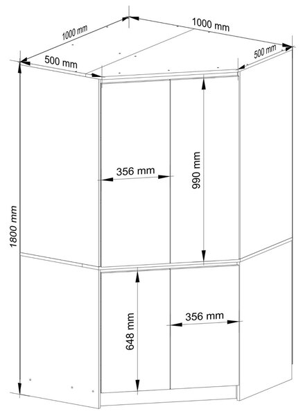 Ak furniture Rohová šatní skříň CLP 100 cm 4D bílá/šedá