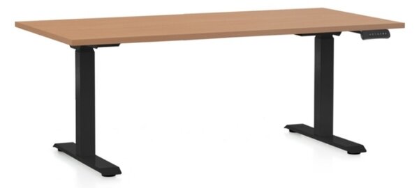 Výškově nastavitelný stůl OfficeTech C, 160 x 80 cm, černá podnož, buk