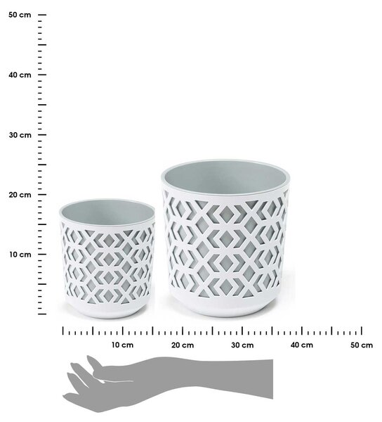 PLASTOVÝ KVĚTINÁČ ETNIC SADA 2KS 14,8X13,9 CM+20,1X19,5 CM BÍLÁ