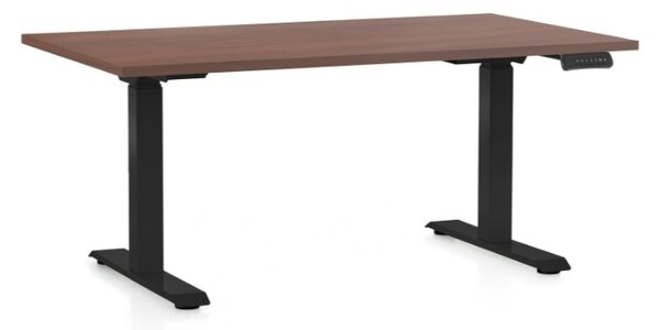 Výškově nastavitelný stůl OfficeTech C, 120 x 80 cm, černá podnož, ořech