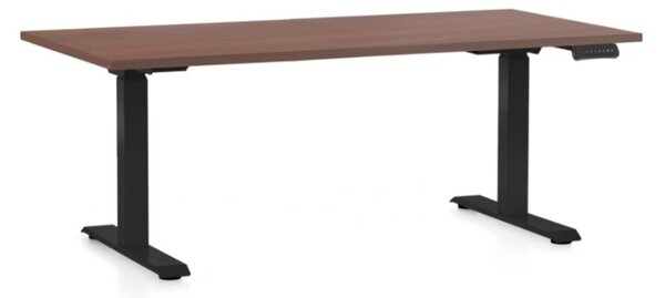 Výškově nastavitelný stůl OfficeTech C, 160 x 80 cm, černá podnož, ořech