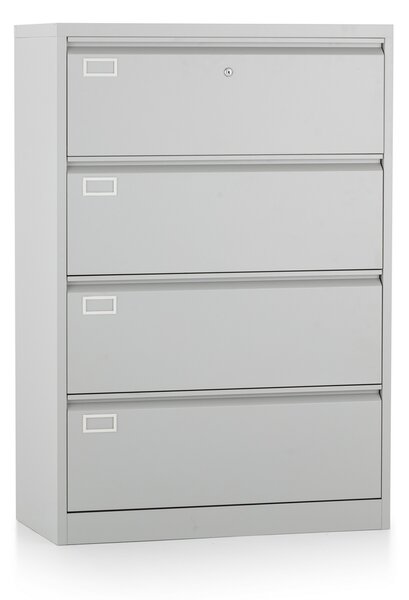 Dvouřadá kovová kartotéka A4 - 4 zásuvky, 90 x 45 x 132 cm, cylindrický zámek, šedá - ral 7035