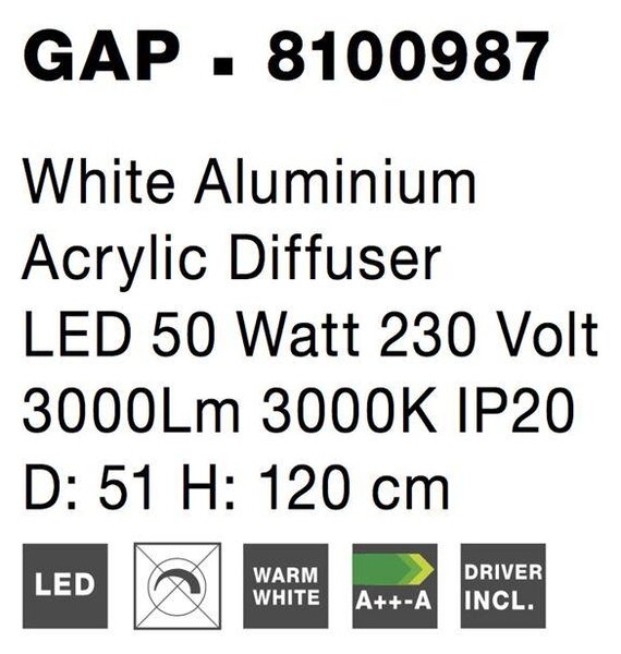 Nova Luce Závěsné LED svítidlo GAP, 50W 3000K Barva: Bílá