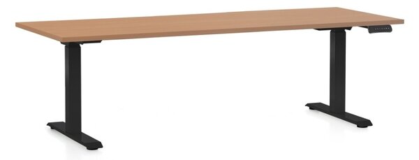 Výškově nastavitelný stůl OfficeTech C, 200 x 80 cm, černá podnož, buk