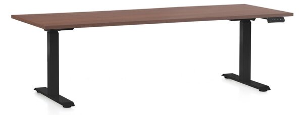 Výškově nastavitelný stůl OfficeTech C, 200 x 80 cm, černá podnož, ořech