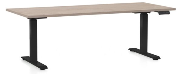 Výškově nastavitelný stůl OfficeTech C, 180 x 80 cm, černá podnož, dub