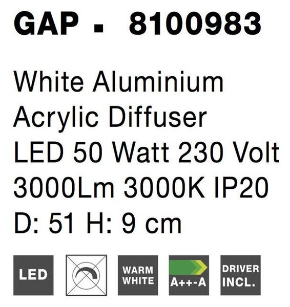 Nova Luce Stropní LED svítidlo GAP, 50W 3000K Barva: Černá