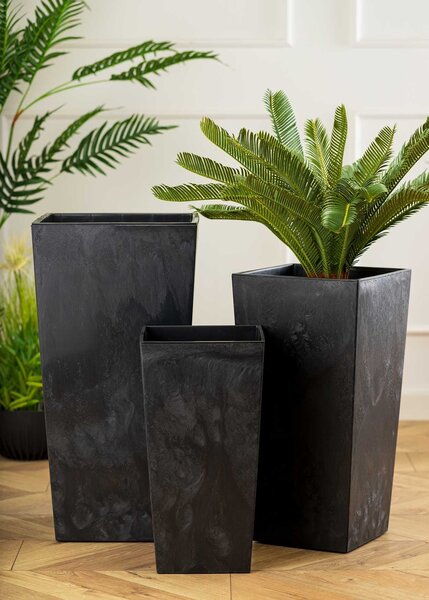 PLASTOVÝ KVĚTINÁČ PORTO SADA 3KS 67,7X35 CM+46,5X25 CM+57X30 CM IMITACE BETONU ČERNÁ BT