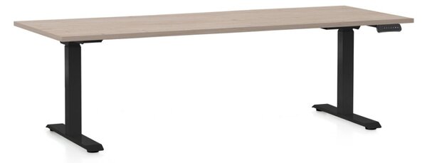 Výškově nastavitelný stůl OfficeTech C, 200 x 80 cm, černá podnož, dub