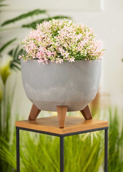 PLASTOVÝ KVĚTINÁČ ROSA LINEA SADA 2KS 15X24,3 CM+18,3X29,2 CM IMITACE BETONU ŠEDÁ