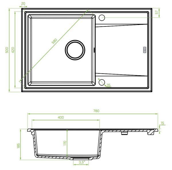 Laveo Megalo, kuchyňský dřez 790x490x230 mm, šedá, LAV-SBE_511T