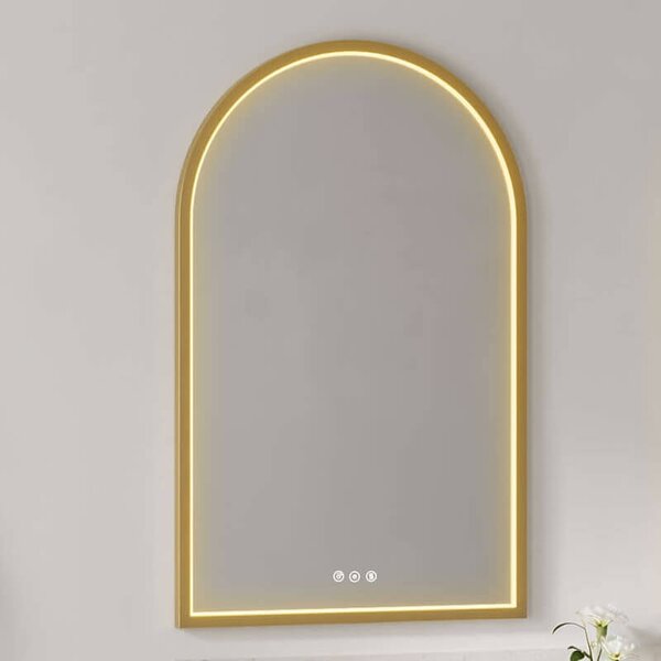 Cersanit Crea II zrcadlo 50x80 cm oválný s osvětlením s vyhřívací podložkou zlatá S1058–038