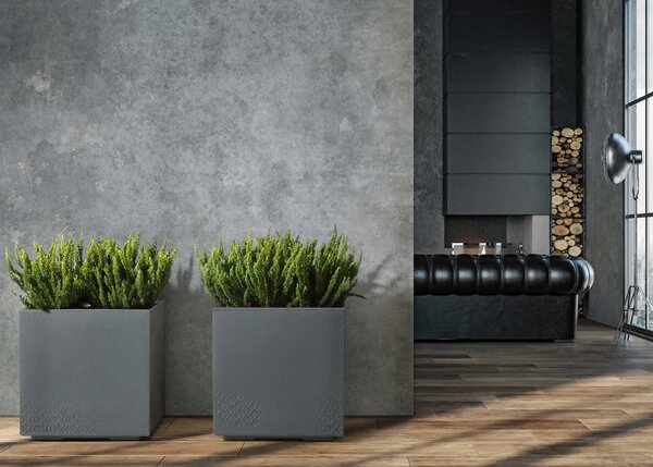 PLASTOVÝ KVĚTINÁČ NA KOLEČKÁCH BETONIQUE ECO 40X40 CM IMITACE BETONU ANTRACITOVÁ