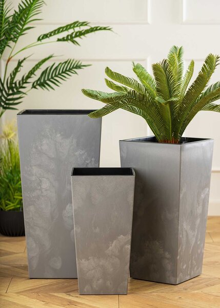 PLASTOVÝ KVĚTINÁČ PORTO SADA 3KS 67,7X35 CM+46,5X25 CM+57X30 CM IMITACE BETONU ŠEDÁ