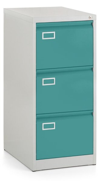 Kovová kartotéka A4 - 3 zásuvky, 45,5 x 62 x 101,5 cm, cylindrický zámek, zelená - ral 6033