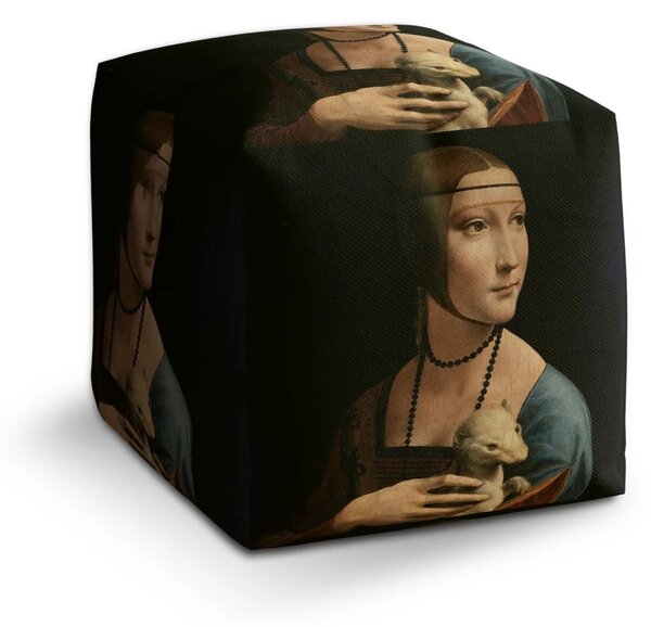 Sablio Taburet Cube Dáma s hranostajem - Leonardo da Vinci - 40x40x40 cm