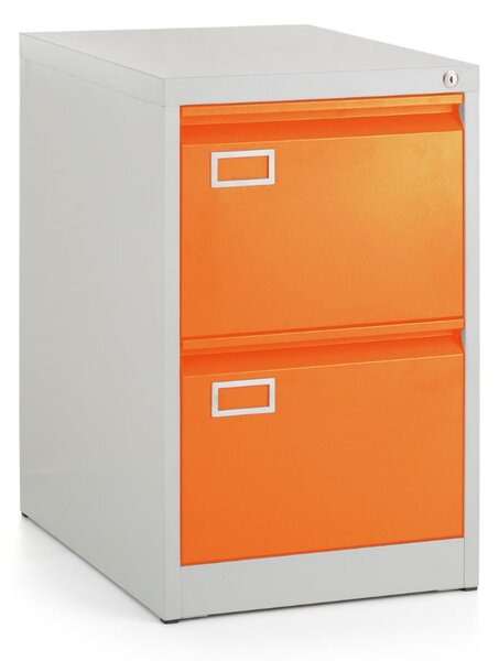 Kovová kartotéka A4 - 2 zásuvky, 45,5 x 62 x 71,5 cm, cylindrický zámek, oranžová - ral 2004