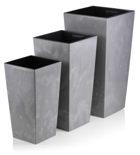 PLASTOVÝ KVĚTINÁČ PORTO SADA 3KS 67,7X35 CM+46,5X25 CM+57X30 CM IMITACE BETONU ŠEDÁ