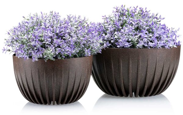 PLASTOVÝ KVĚTINÁČ STRIPPED ECO 16X30 CM TMAVĚHNĚDÁ