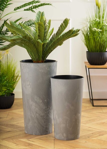 PLASTOVÝ KVĚTINÁČ URBANIKA SADA 2KS 57X30 CM+46,6X25,5 CM IMITACE BETONU ŠEDÁ