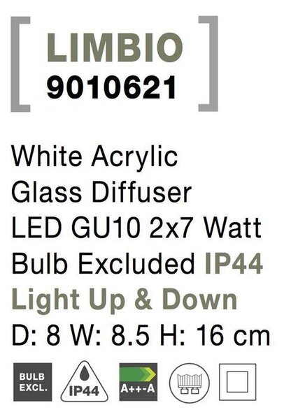 Nova Luce Venkovní nástěnné svítidlo LIMBIO, GU10 2x7W IP44 Barva: Černá