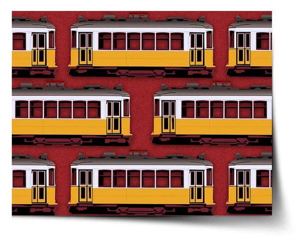 Sablio Plakát Lisabonské historické tramvaje Červený Pattern - 60x40 cm