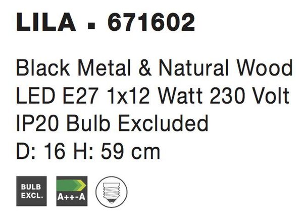 Nova Luce Stolní lampa LILA, E27 1x12W Barva: Černá