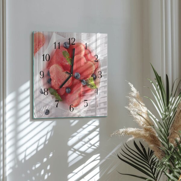 Skleněné hodiny na stěnu Melounové srdce zskc-30x30-00181498
