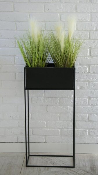 KOVOVÝ KVĚTINÁČ SE STOJÁNEM RECT 90X24X44 CM ČERNÁ