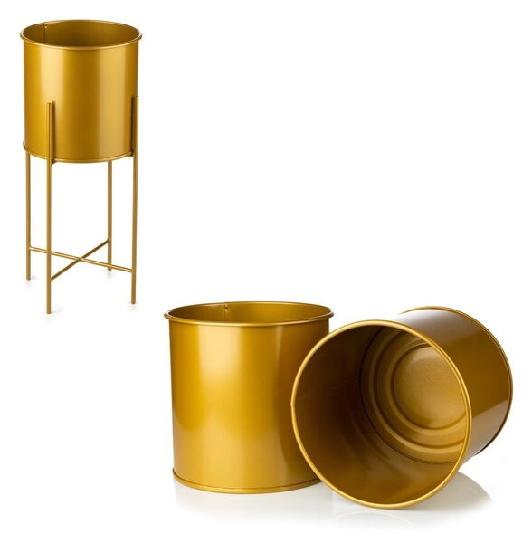 KOVOVÝ KVĚTINÁČ SE STOJÁNEM GOLDEN 55X21 CM ZLATÁ