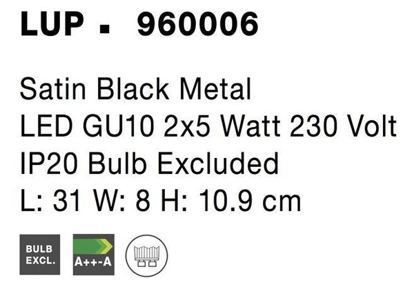 Nova Luce Bodové svítidlo LUP, GU10 2x5W Barva: Černá