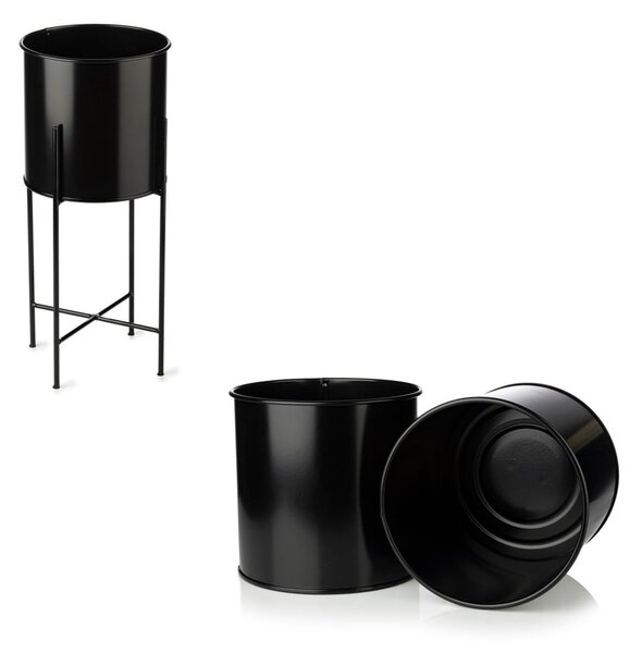 KOVOVÝ KVĚTINÁČ SE STOJÁNEM DARK 55X21 CM ČERNÁ