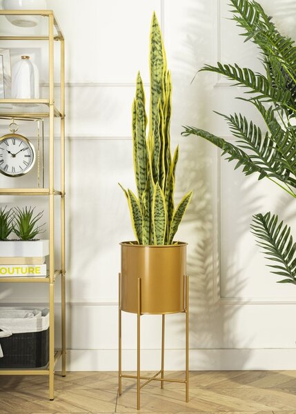 KOVOVÝ KVĚTINÁČ SE STOJÁNEM GOLDEN 55X21 CM ZLATÁ
