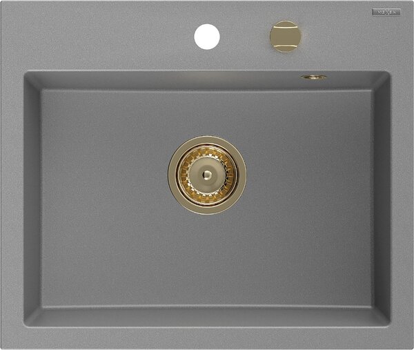 MEXEN/S - Oscar granitový dřez 580 x 490 mm, šedá, zlatý sifon 6519581000-71-G