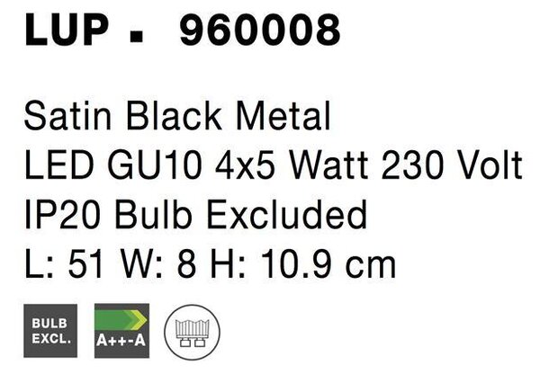 Nova Luce Bodové svítidlo LUP, GU10 4x5W Barva: Černá