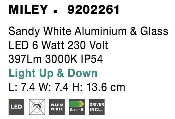 Nova Luce Venkovní nástěnné svítidlo MILEY, LED 7W 3000K IP54 Barva: Bílá