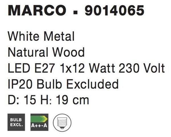 Nova Luce Stolní lampa MARCO, přírodní Dřevo E27 1x12W Barva: Bílá