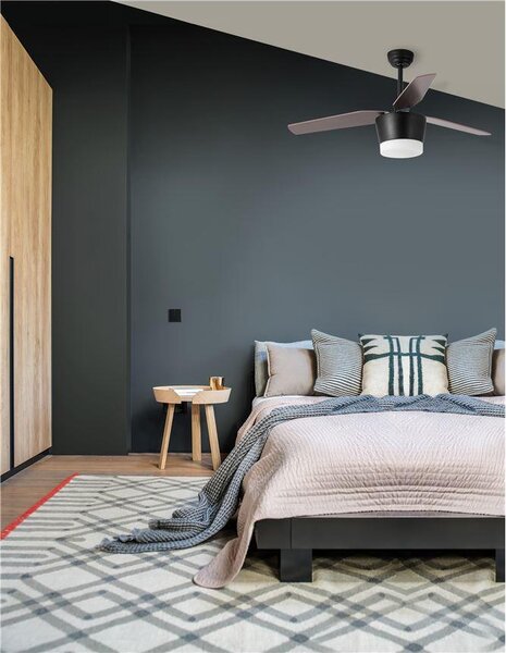 Nova Luce Stropní ventilátor se světlem MONSOON tělo z oceli, 3ABS dřevěné listy LED 18W 3000K Barva: Černá