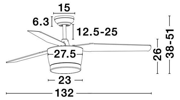 Nova Luce Stropní ventilátor se světlem MONSOON tělo z oceli, 3ABS dřevěné listy LED 18W 3000K Barva: Černá
