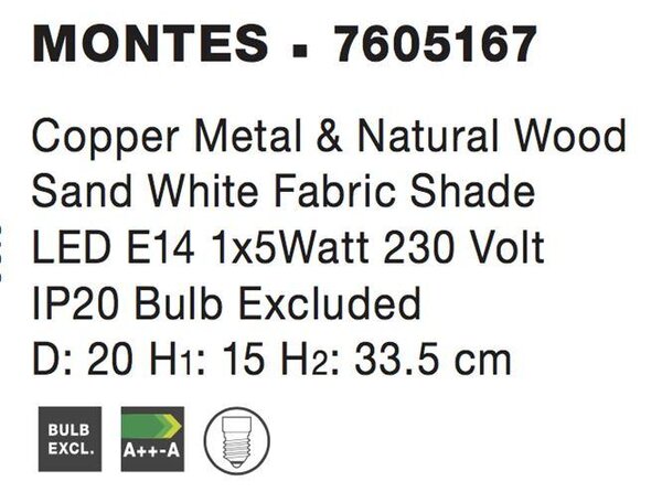 Nova Luce Stolní lampa MONTES, bílé stínidlo E14 1x5W Barva: Mosaz