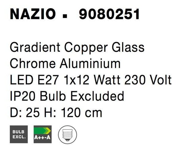 Nova Luce Závěsné svítidlo NAZIO, 25cm, E27 1x12W Barva: Zlatá
