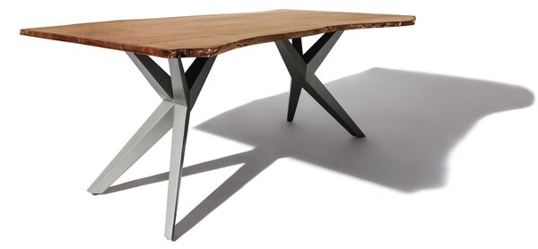 METALL Jídelní stůl 160x90x76, lakovaný s antracitovými nohami (lesklý), přírodní, akácie
